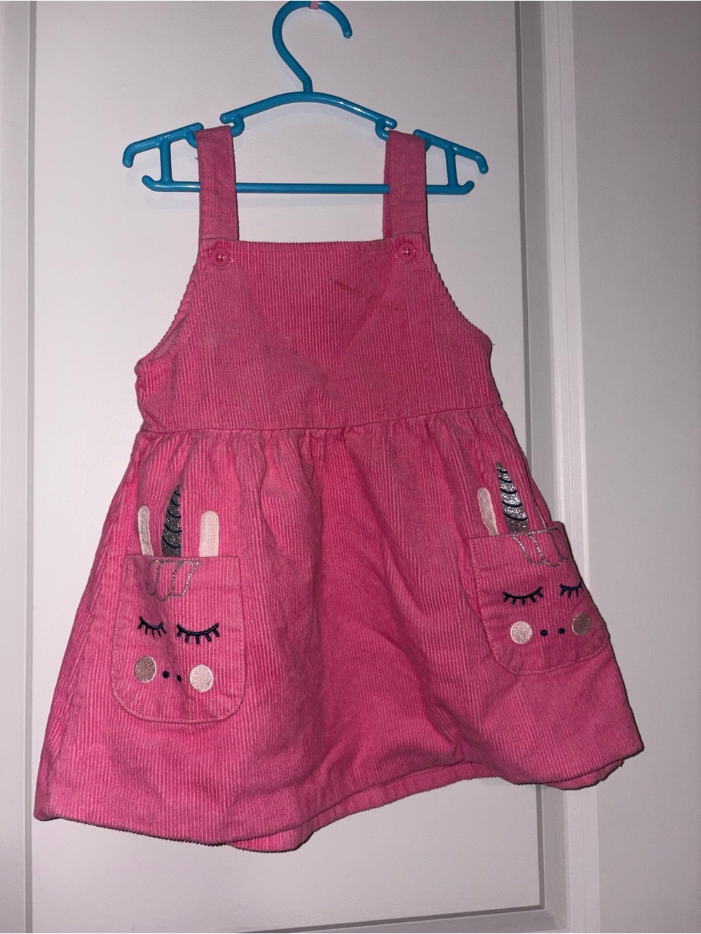 Primark Pink Corduroy Unicorn Pocket Pinafore